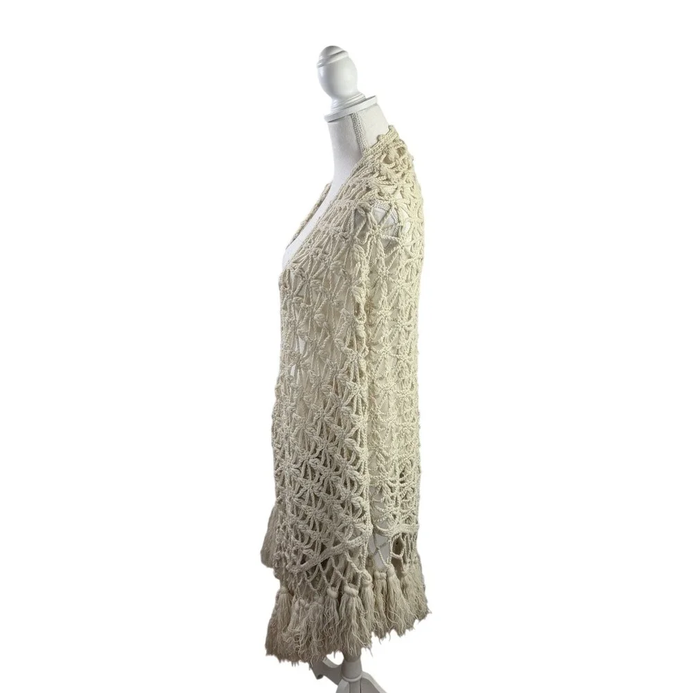 Handmade Wool Blend Crochet Wrap Shawl Beige Boho